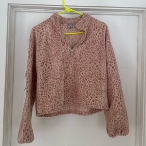 Forever 21 pink cheetah zip up fleece sweater